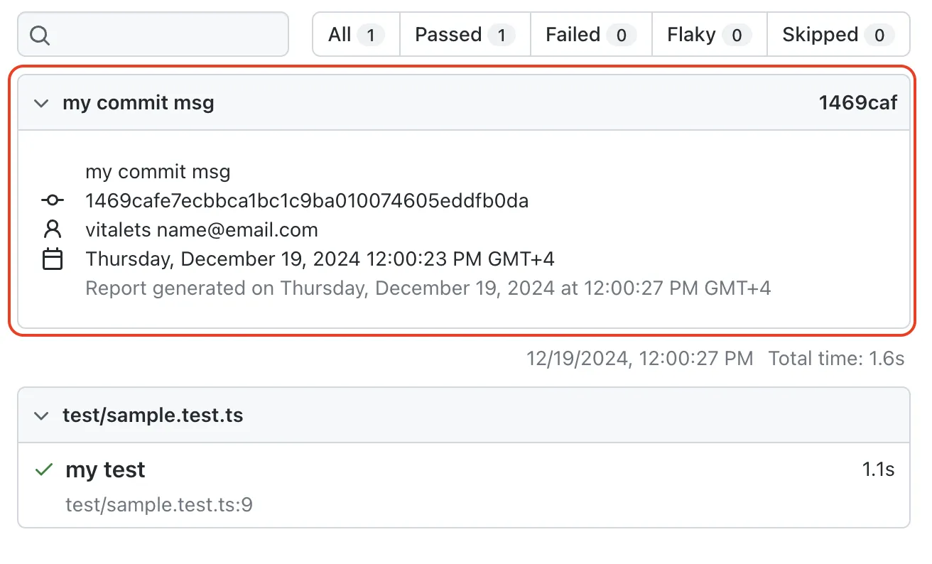 HTML report with metadata