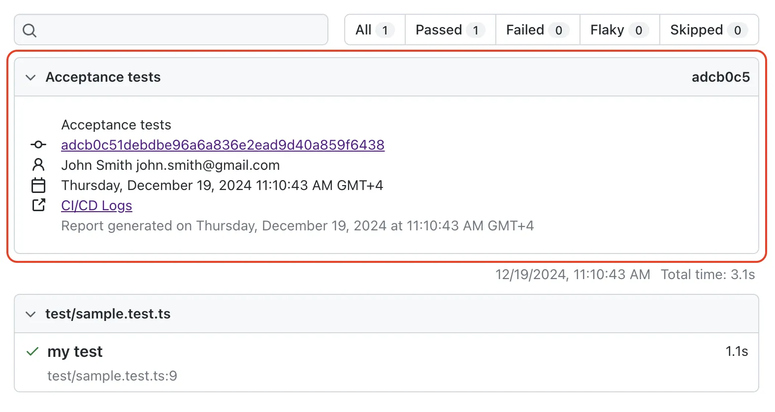 HTML report with metadata