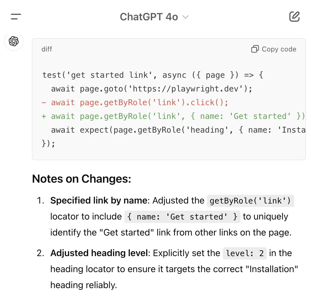 ChatGPT detects the correct link element