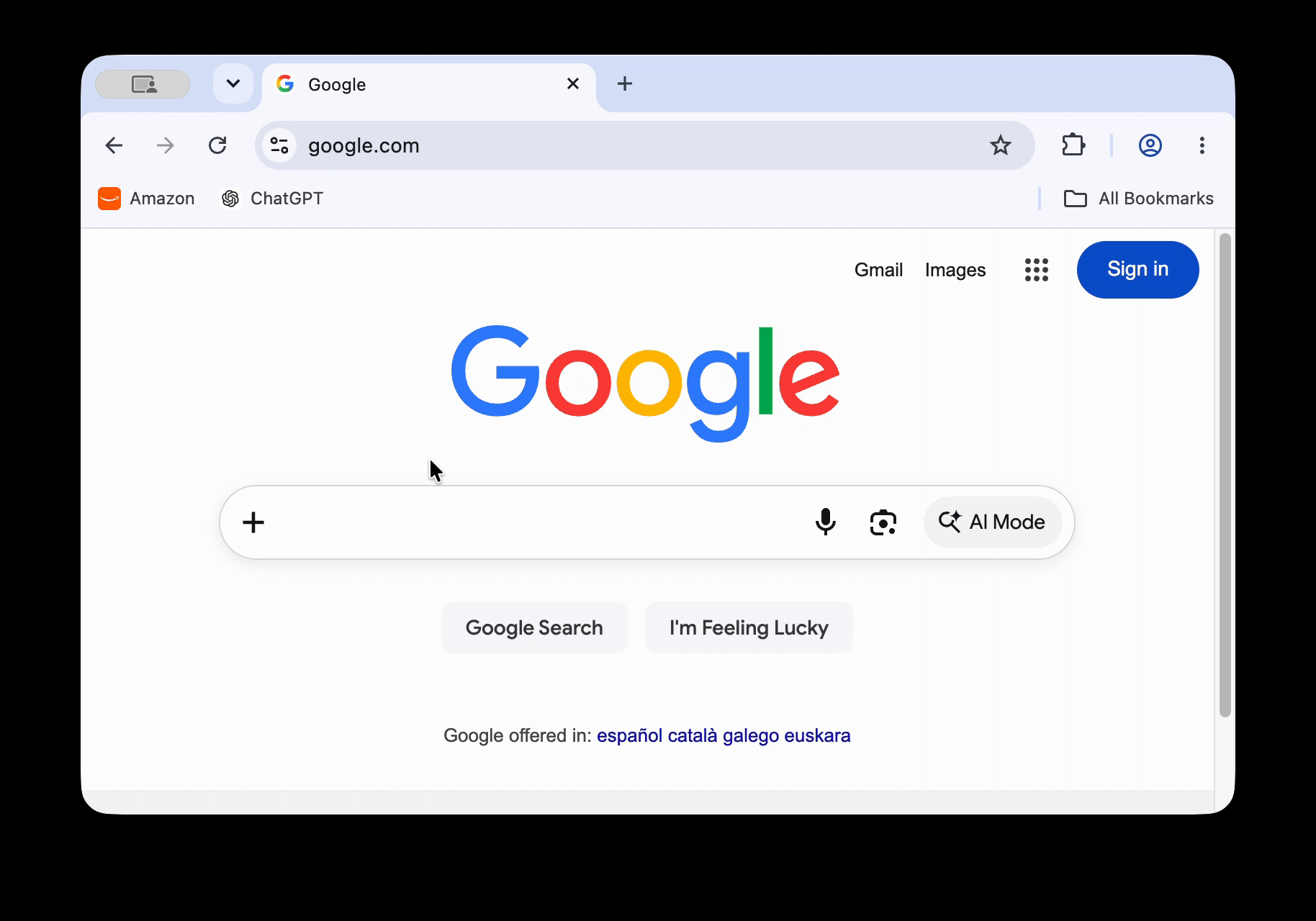 The new extension version opening a bookmark in a new tab without showing a download animation